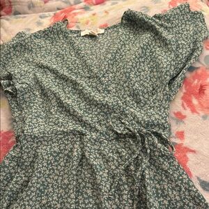 Green Floral Wrap Dress